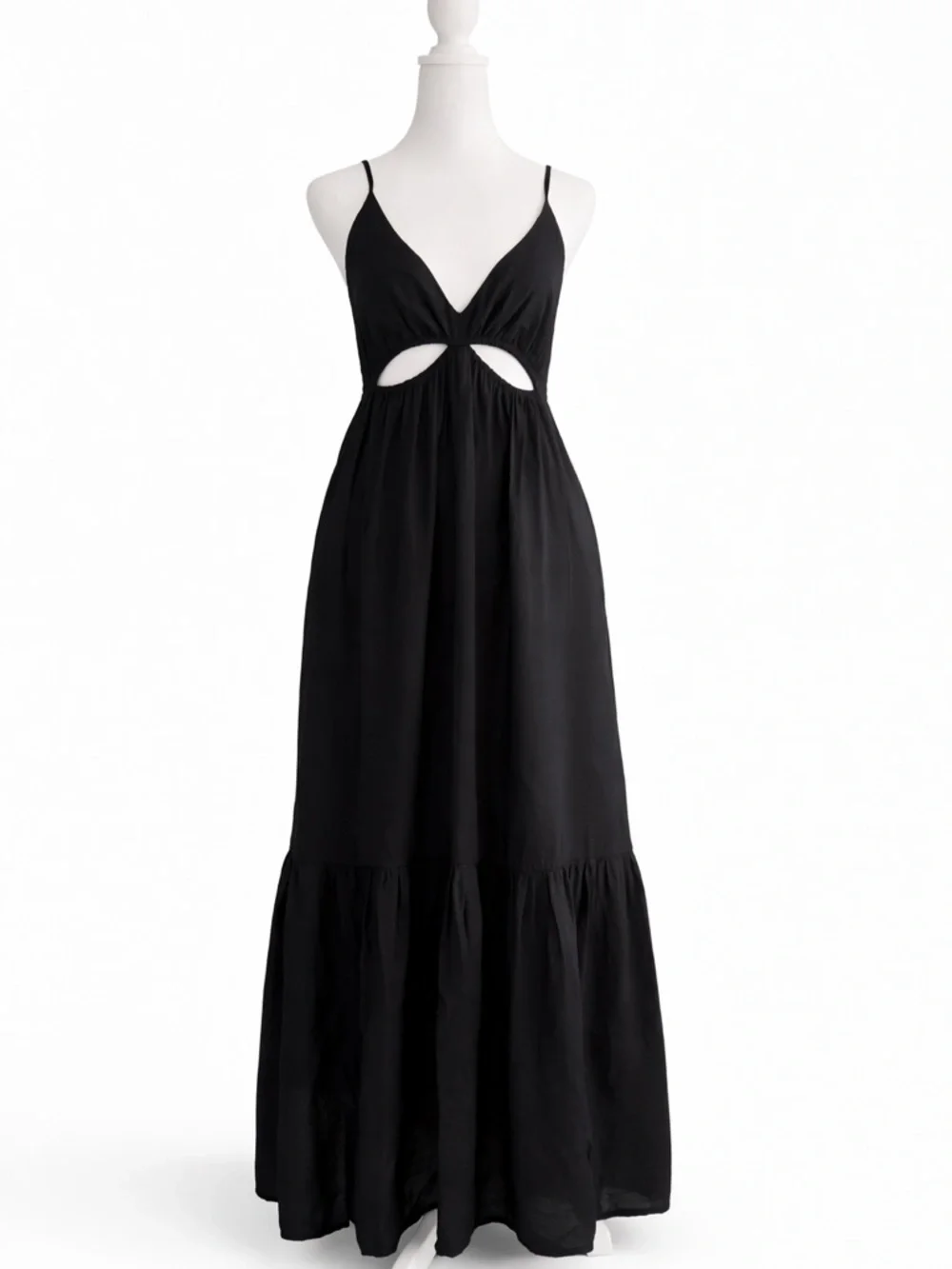 Abercrombie & Fitch Black Cutout Tiered Maxi Dress Flowy Babydoll NWT SP